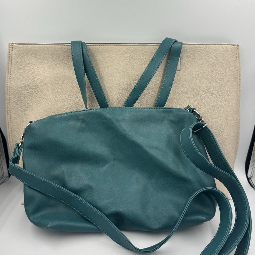 Steve Madden BQUEENIE Bisque Taupe Teal Tote Bag Purse Set Classiccor Beige